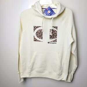 Champion NWT Hoodie Sweater Cream Women's Size Small Leopard Cheetah Print